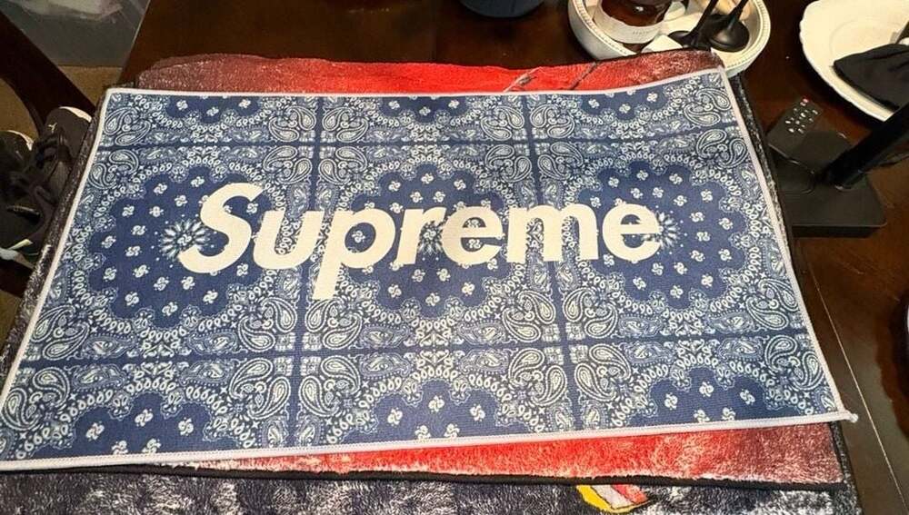 Supreme Blue Bandana Paisley Logo Area Rug Streetwear Hypebeast Room Decor